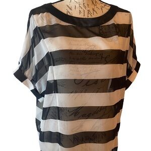 Steps Sample sheer Blouse Size M Black and White stripes